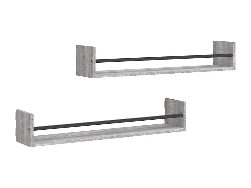 Étagères murales avec barres 2 pcs sonoma gris 80x16x14