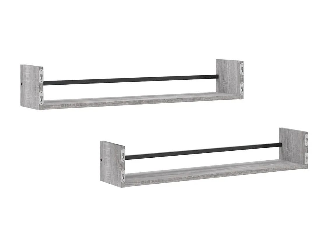 Étagères murales avec barres 2 pcs sonoma gris 80x16x14