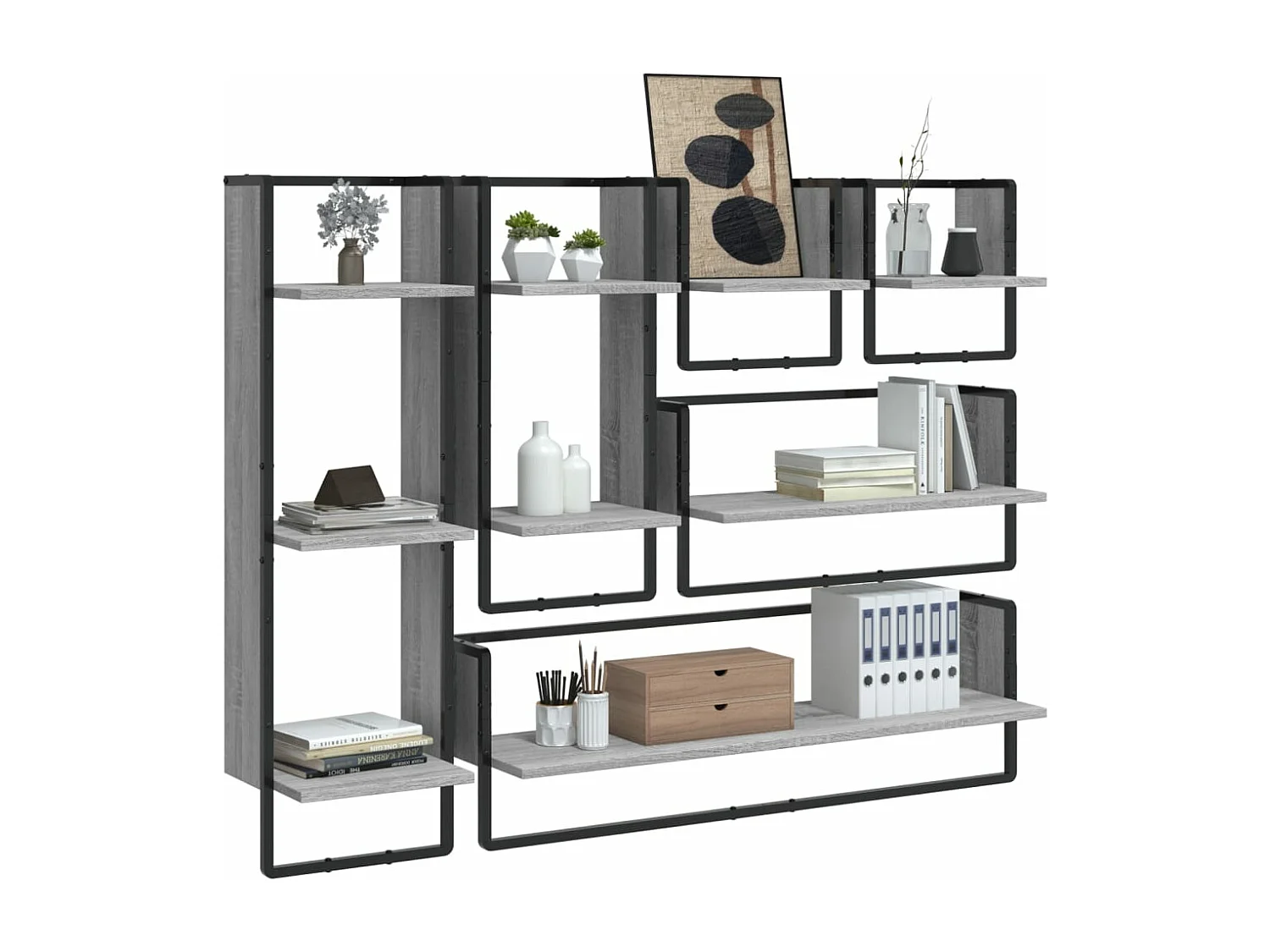 Ensemble d'étagères murales avec barres 6 pcs sonoma gris