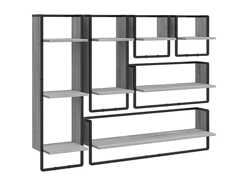 Ensemble d'étagères murales avec barres 6 pcs sonoma gris