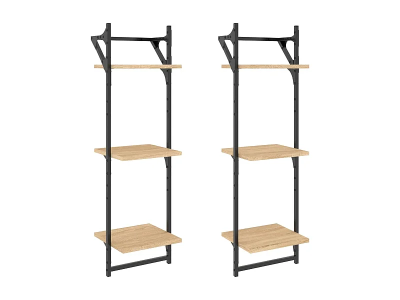 Étagères murales à 3 niveaux avec barres 2 pcs chêne sonoma