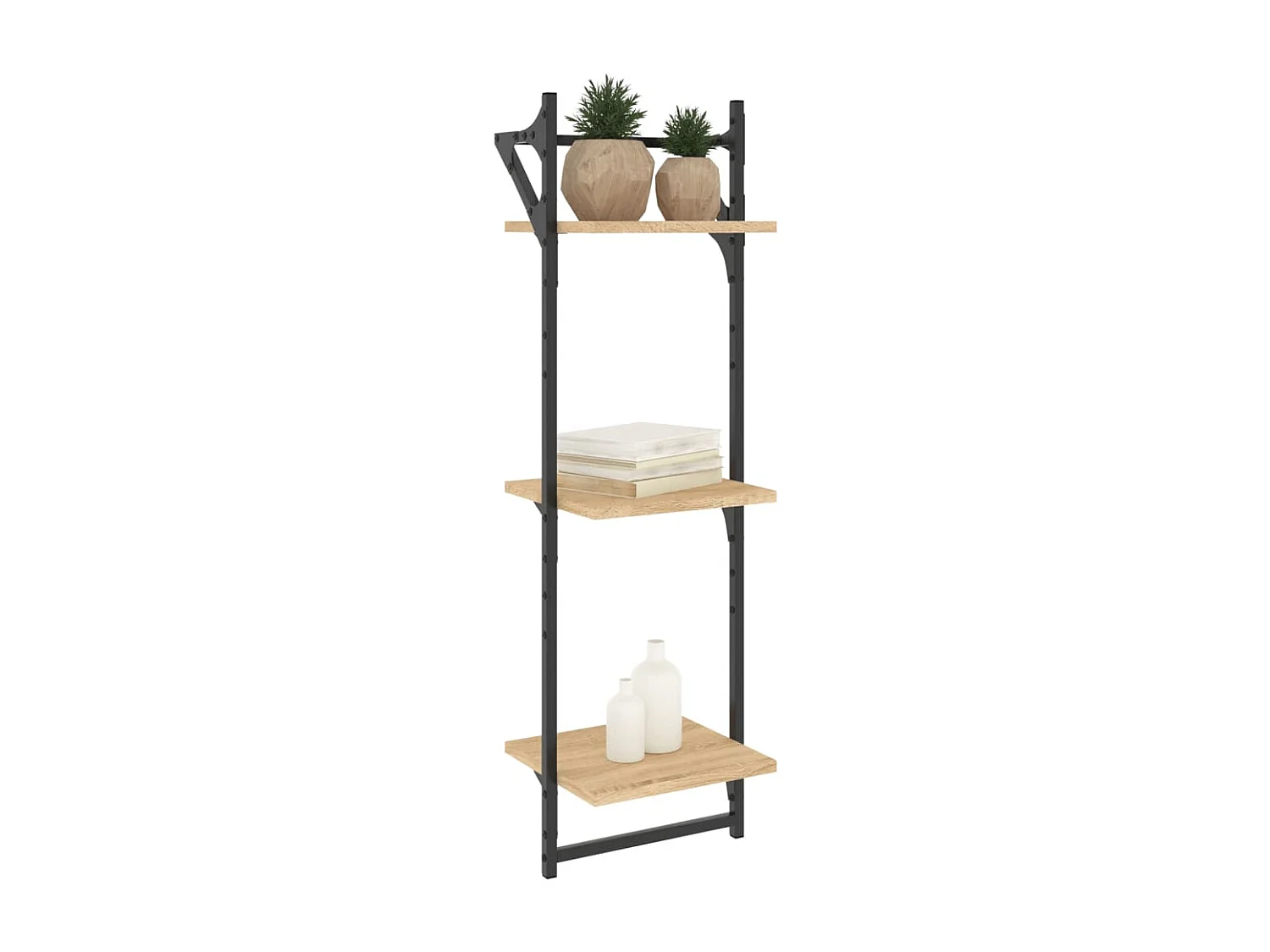 Étagères murales à 3 niveaux avec barres 2 pcs chêne sonoma