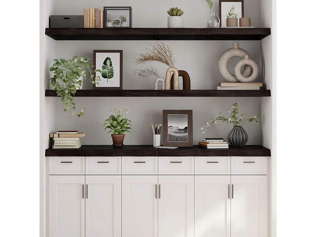 Étagère murale marron foncé bois chêne massif traité