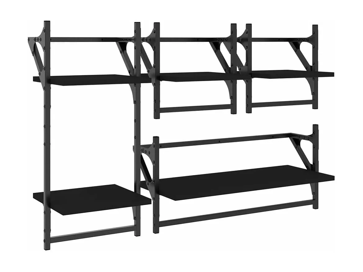 Ensemble d'étagères murales barres 4 pcs noir bois d'ingénierie