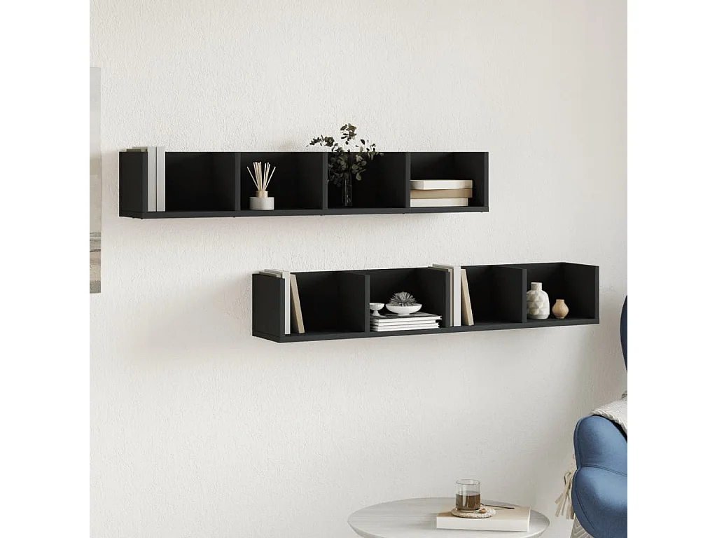 Armoires murales 2 pcs noir 99x18x16,5 bois d'ingénierie