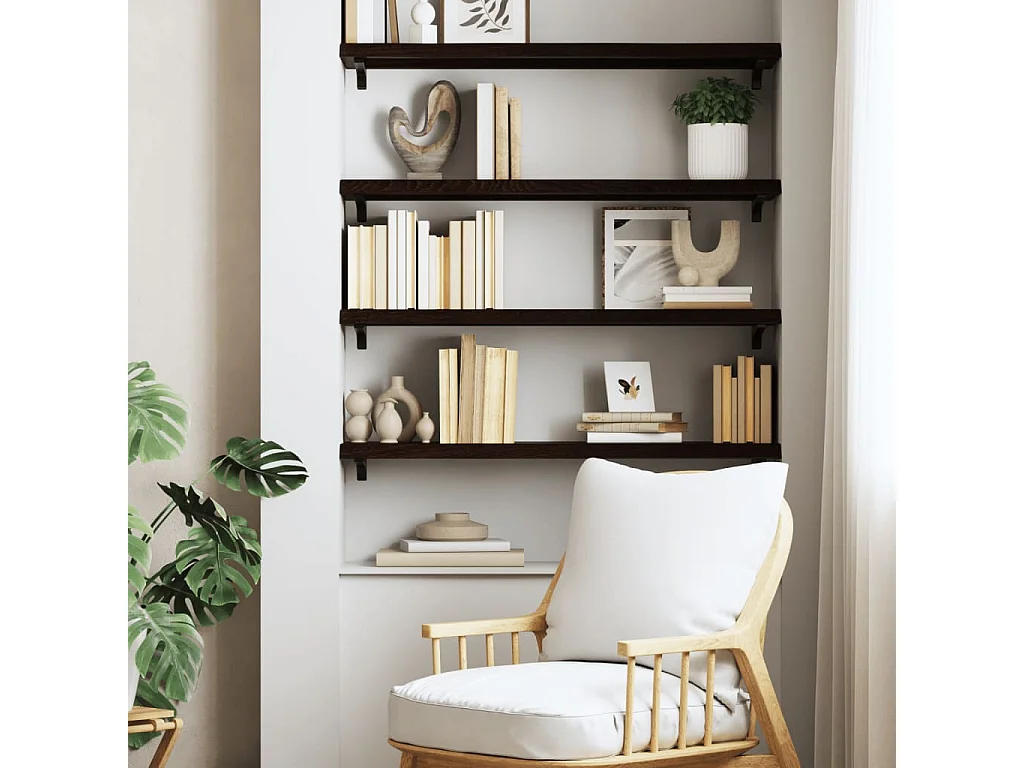 Étagère murale marron foncé bois chêne massif traité