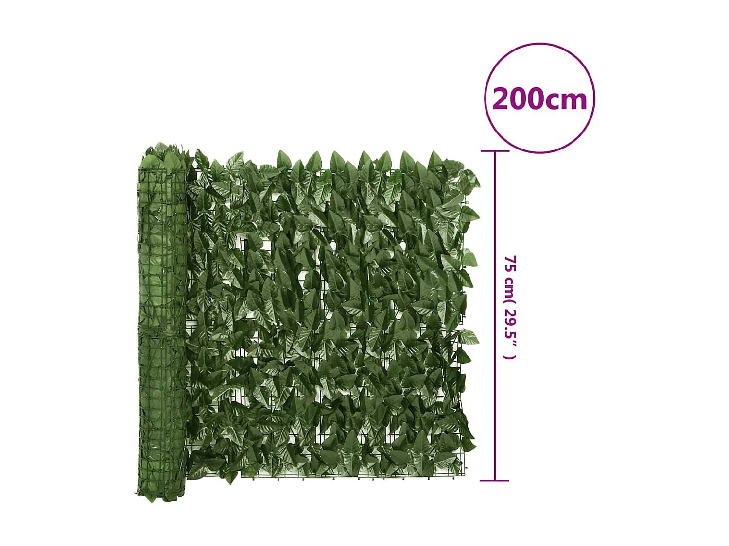 Écran de balcon avec feuilles vert foncé 200x75