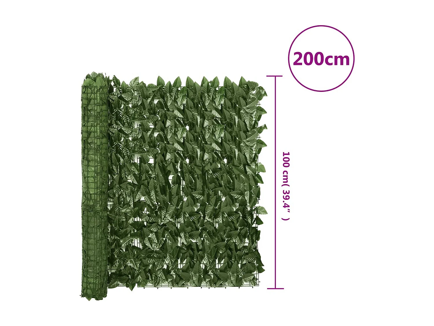 Écran de balcon avec feuilles vert foncé 200x100