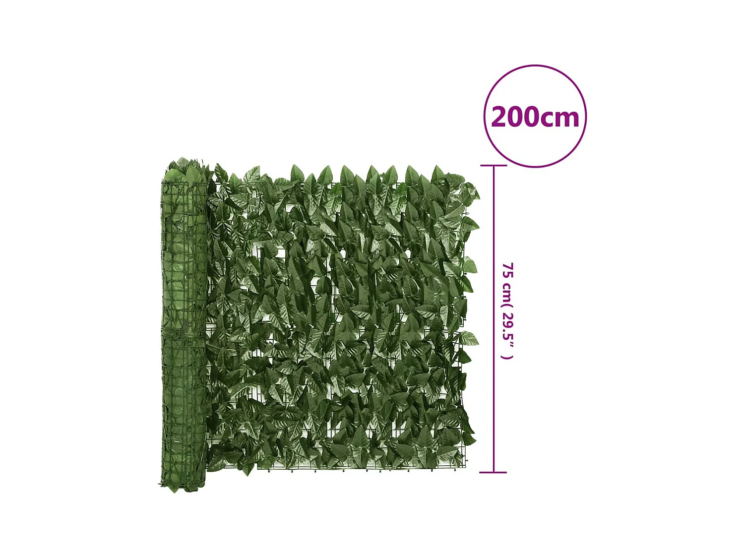 Écran de balcon avec feuilles vert foncé 200x75