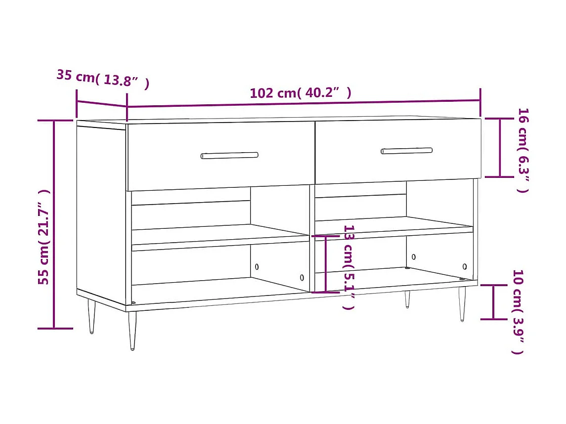 Banc à chaussures sonoma gris 102x35x55 bois d'ingénierie