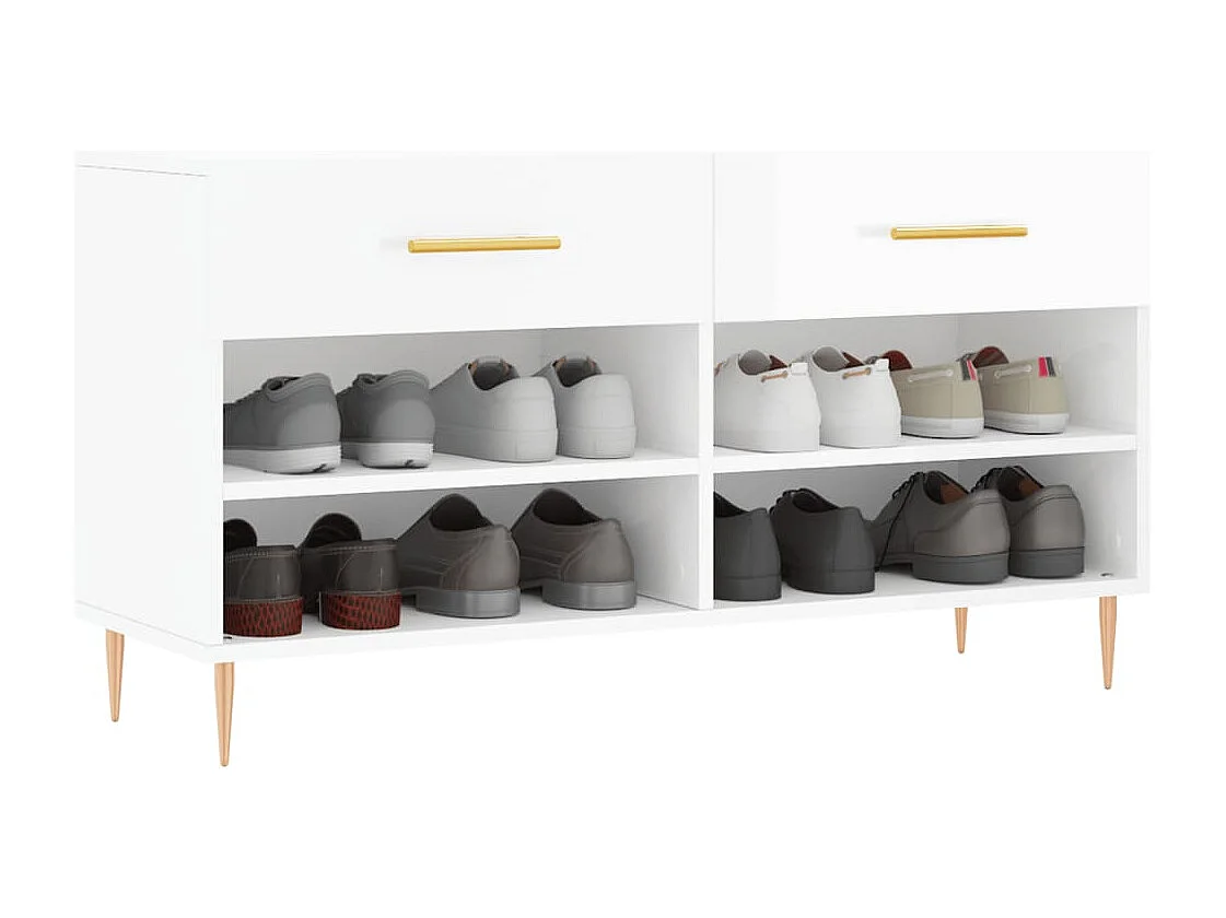 Banc à chaussures blanc brillant 102x35x55 bois d'ingénierie