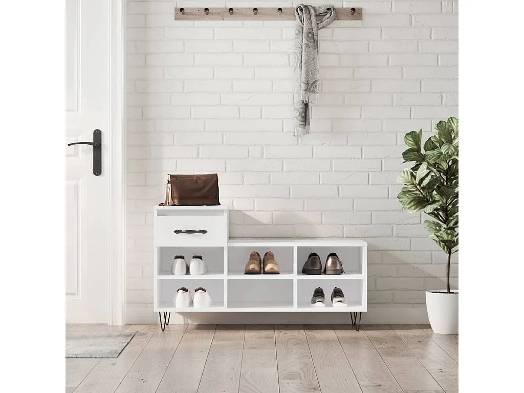 Armoire à chaussure Blanc brillant 102x36x60 Bois ingénierie