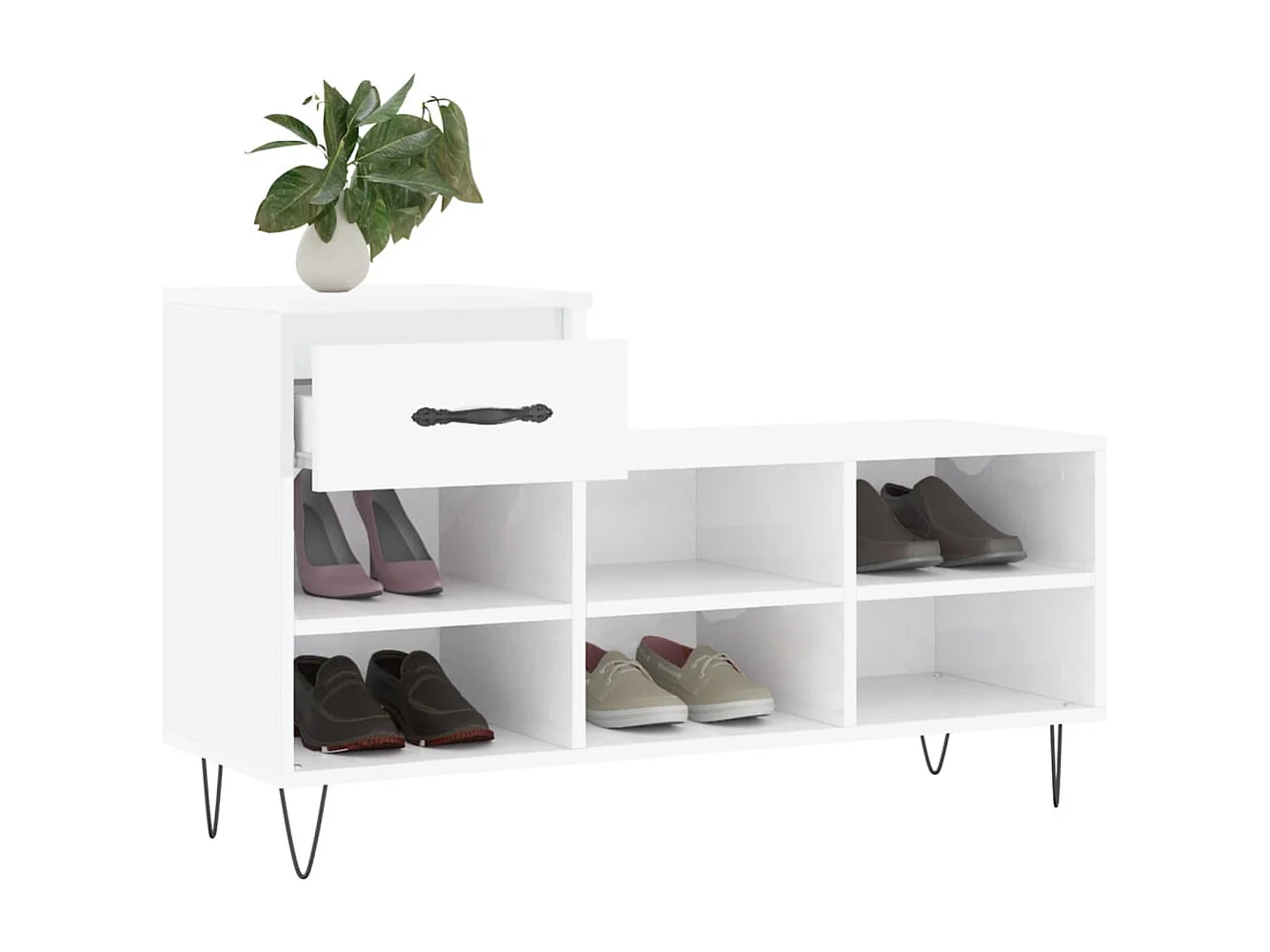 Armoire à chaussure Blanc brillant 102x36x60 Bois ingénierie