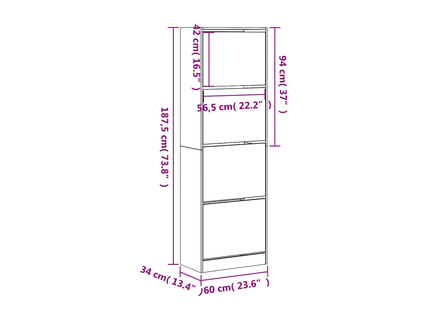 Armoire à chaussures 4 tiroirs rabattables chêne sonoma