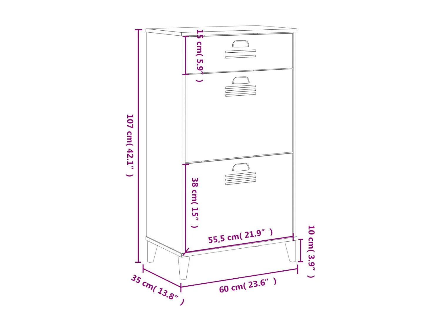 Armoire à chaussures VIKEN blanc bois de pin solide