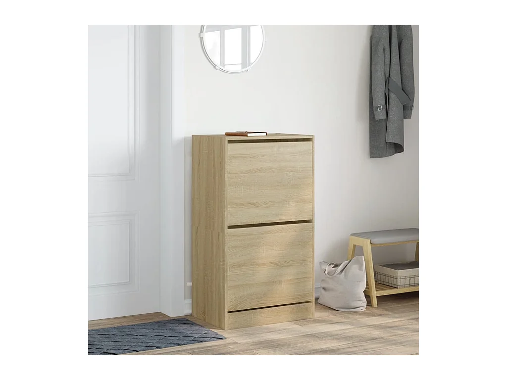 Armoire à chaussures 2 tiroirs rabattables chêne sonoma
