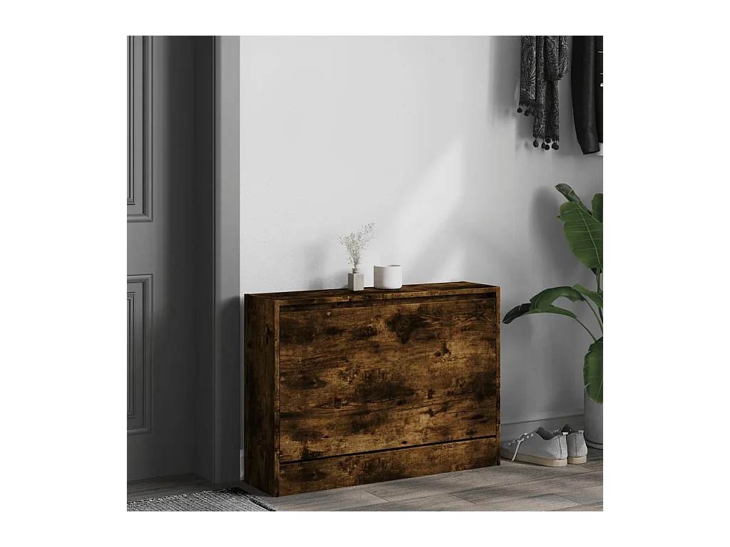 Armoire à chaussures chêne fumé 80x21x57 bois ingénierie