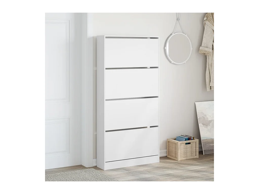 Armoire à chaussures 4 tiroirs rabattables blanc 80x21x163,5