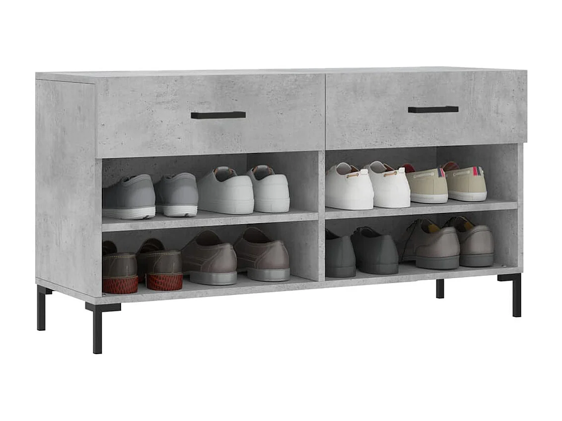 Banc à chaussures gris béton 102x35x55 bois d'ingénierie