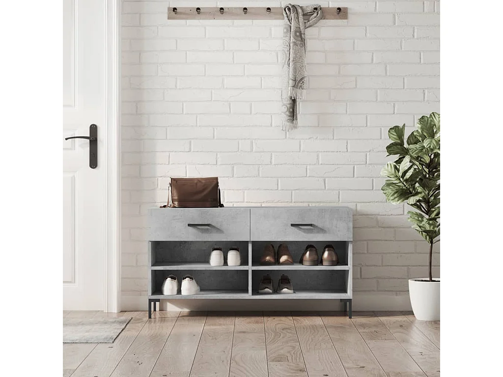 Banc à chaussures gris béton 102x35x55 bois d'ingénierie