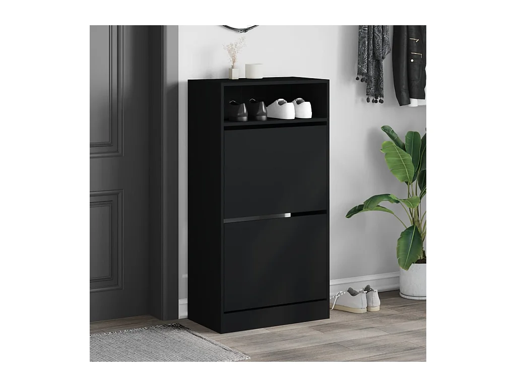 Armoire à chaussures noir 60x34x116 bois d'ingénierie