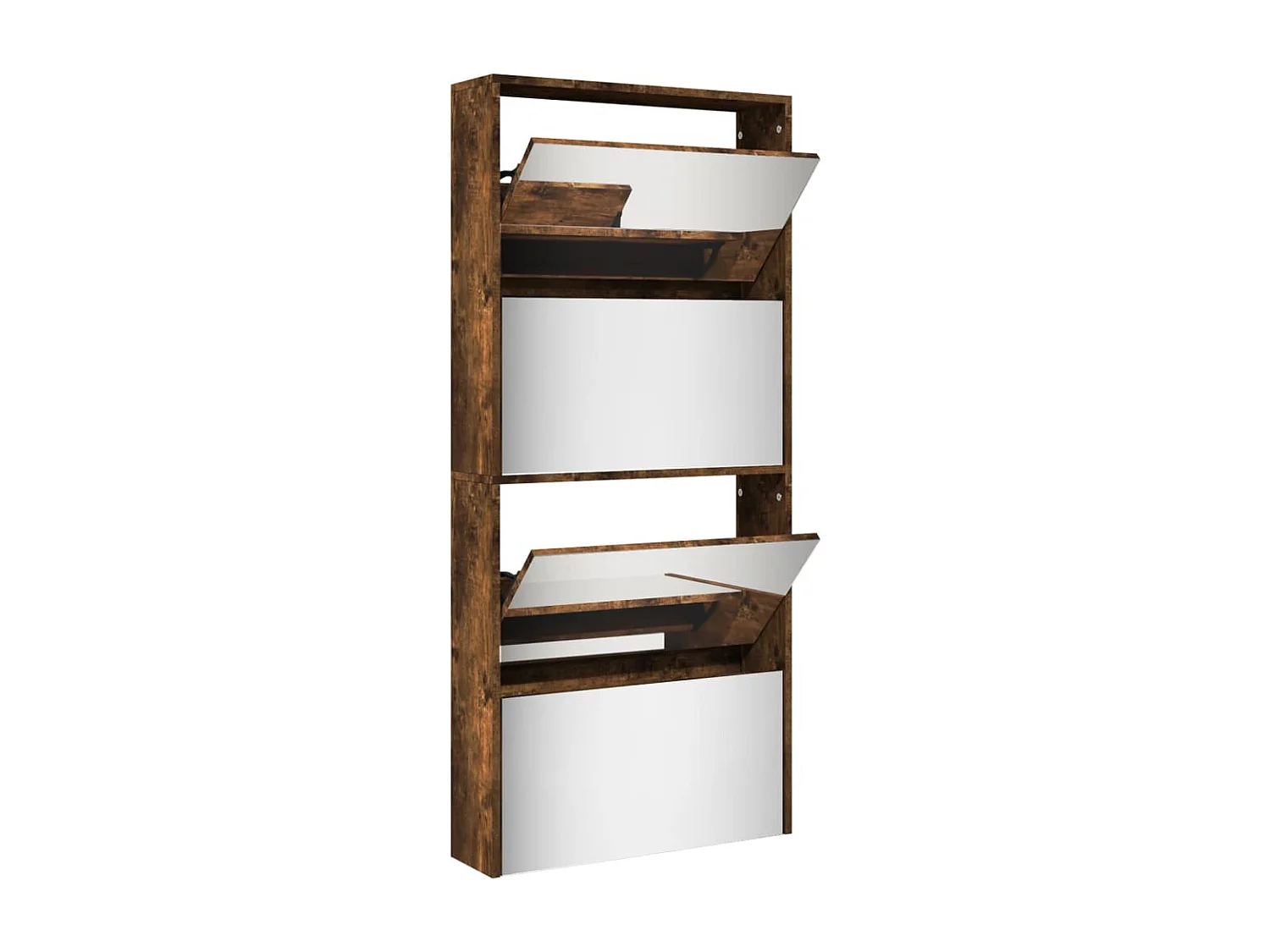 Armoire à chaussures miroir à 4 niveaux chêne fumé 63x17x134