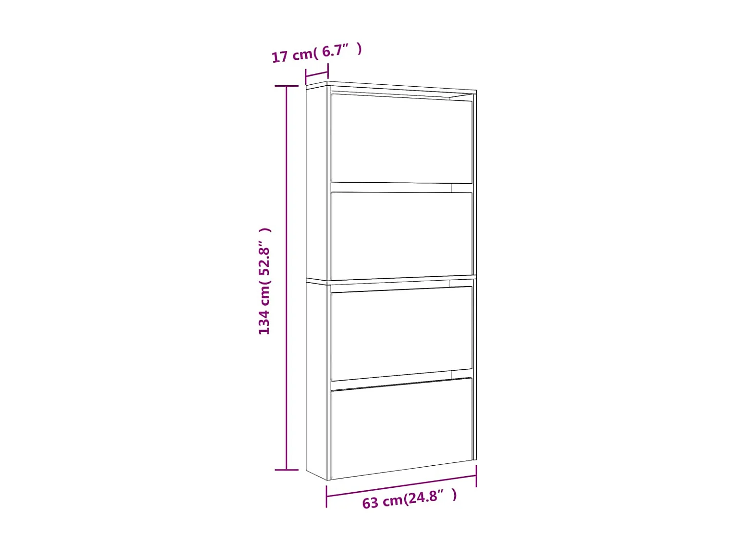 Armoire à chaussures miroir à 4 niveaux chêne fumé 63x17x134