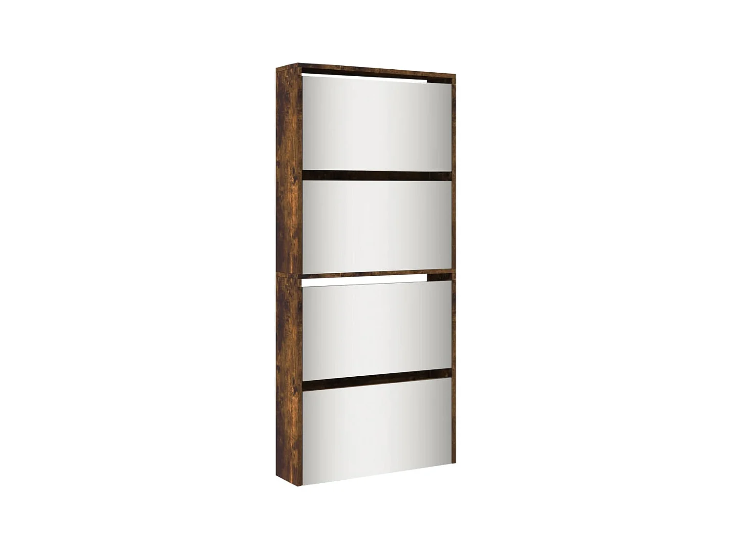 Armoire à chaussures miroir à 4 niveaux chêne fumé 63x17x134