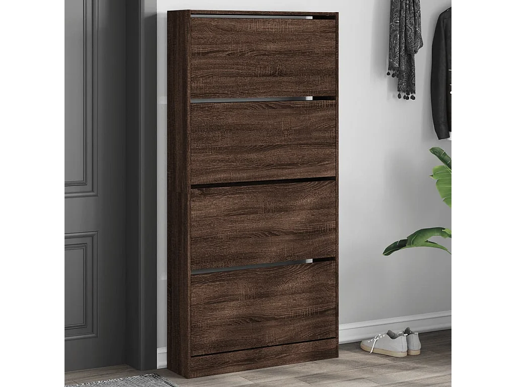 vidaXL Mueble zapatero 4 cajones abatibles marrón roble 80x21x163,5 cm