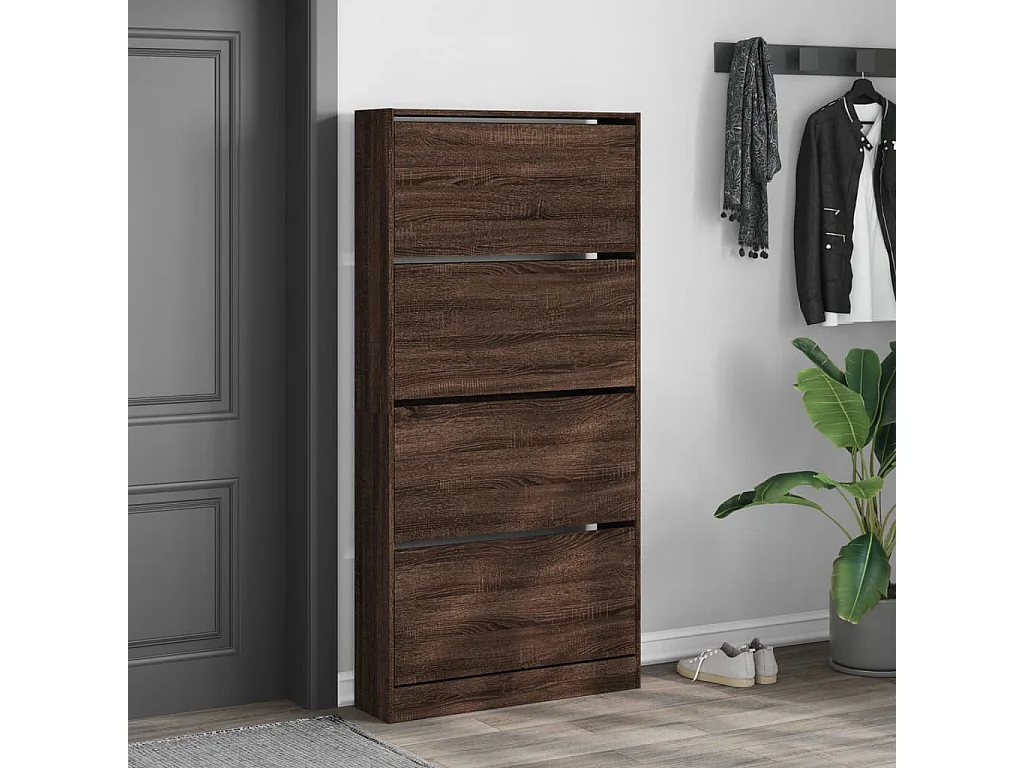 vidaXL Mueble zapatero 4 cajones abatibles marrón roble 80x21x163,5 cm