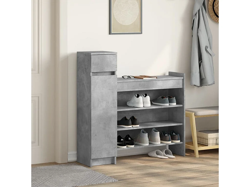 Armoire à chaussures gris béton bois d'ingénierie