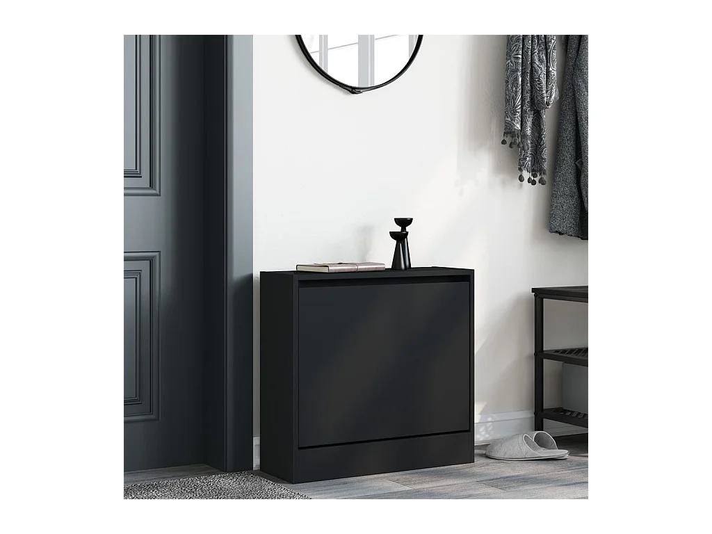 Armoire à chaussures noir 60x21x57 bois d'ingénierie