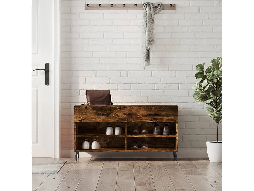 Banc à chaussures chêne fumé 102x35x55 bois d'ingénierie