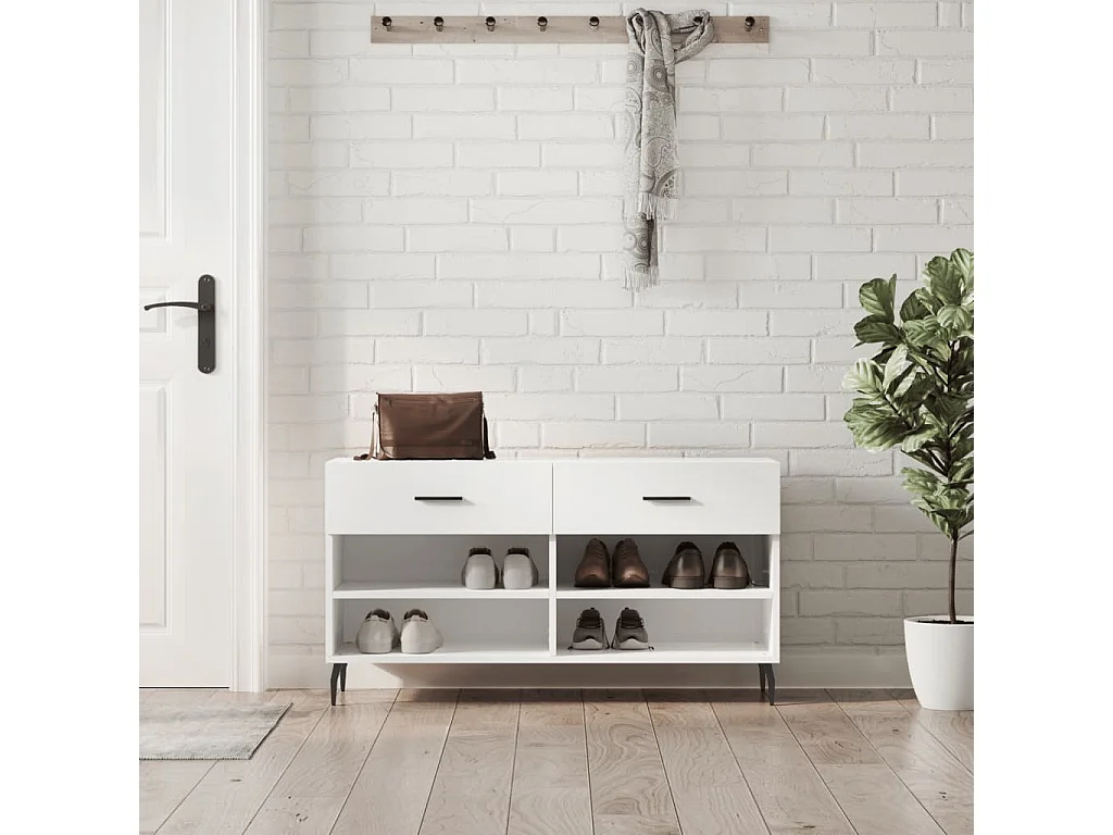 Banc à chaussures blanc brillant 102x35x55 bois d'ingénierie
