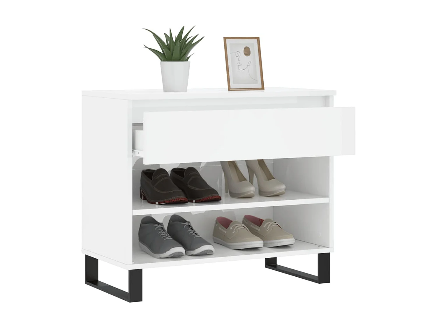 Armoire à chaussure Blanc brillant 70x36x60 Bois ingénierie