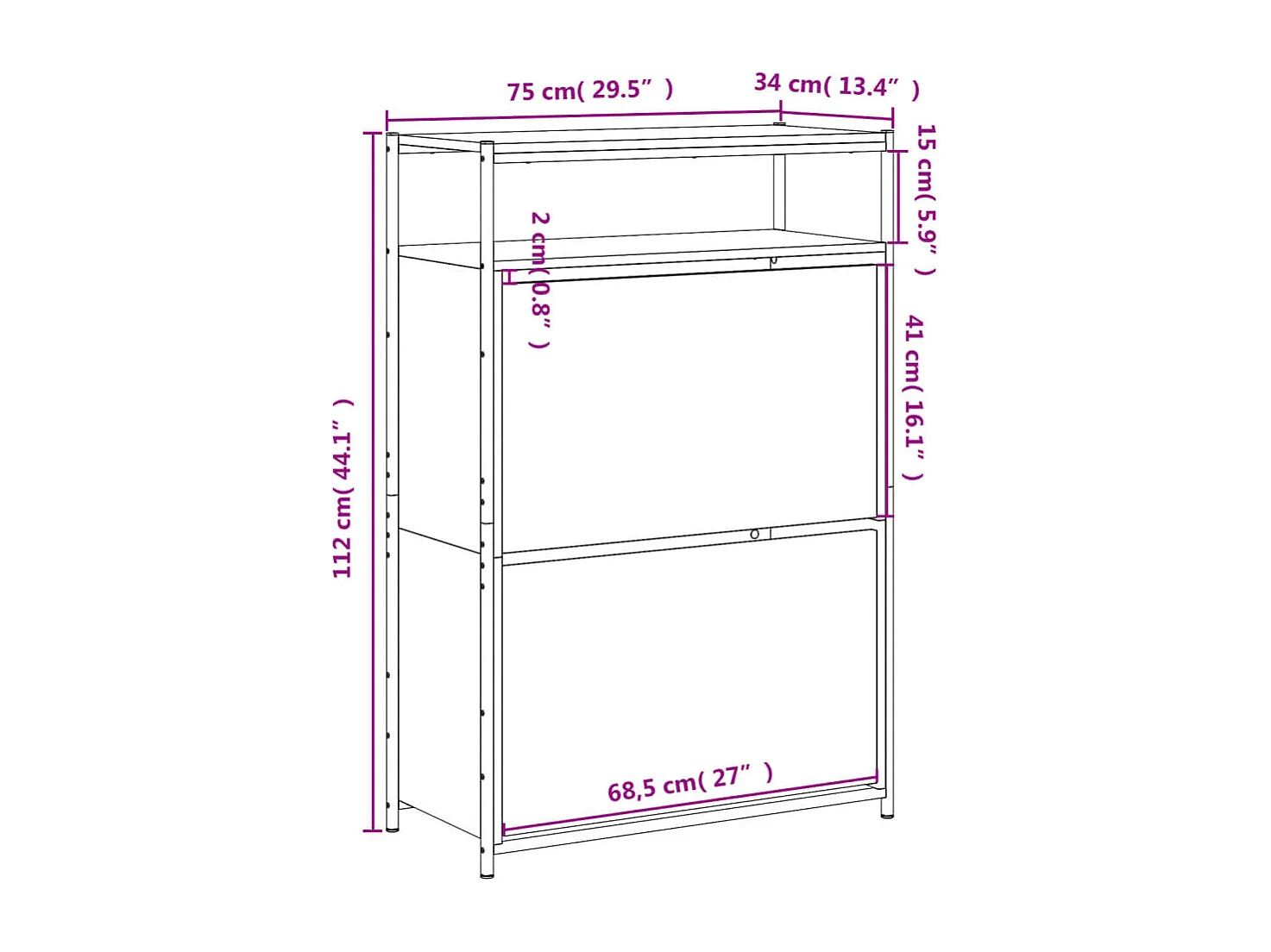 Armoire à chaussures chêne fumé 75x34x112 bois d'ingénierie