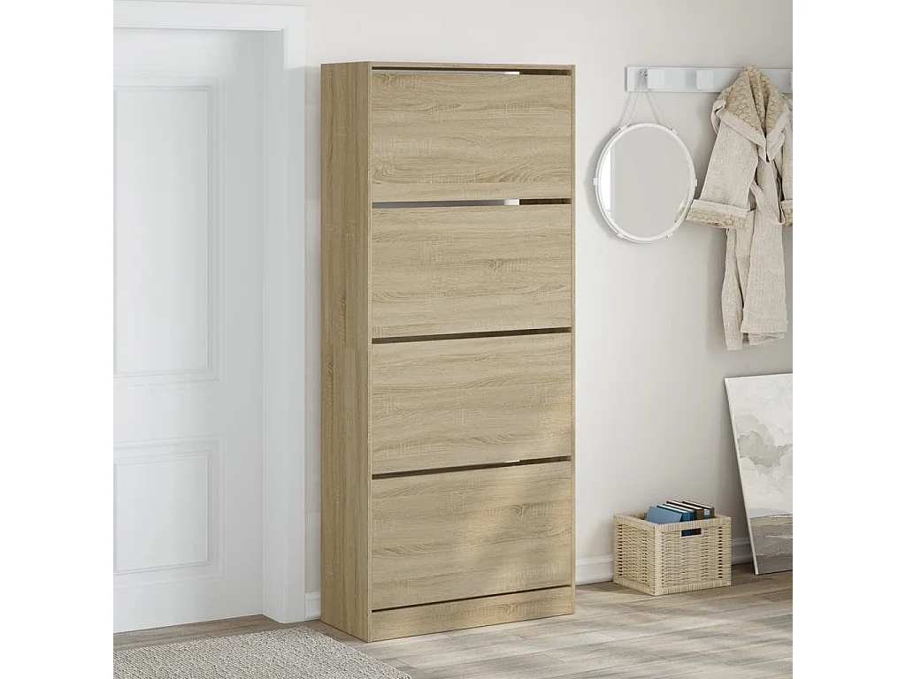 Schoenenkast met 4 klaplades 80x34x187,5 cm sonoma eikenkleurig