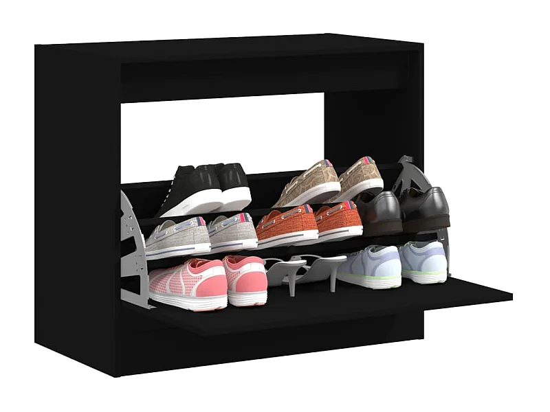 Armoire à chaussures noir 80x42x69 bois d'ingénierie