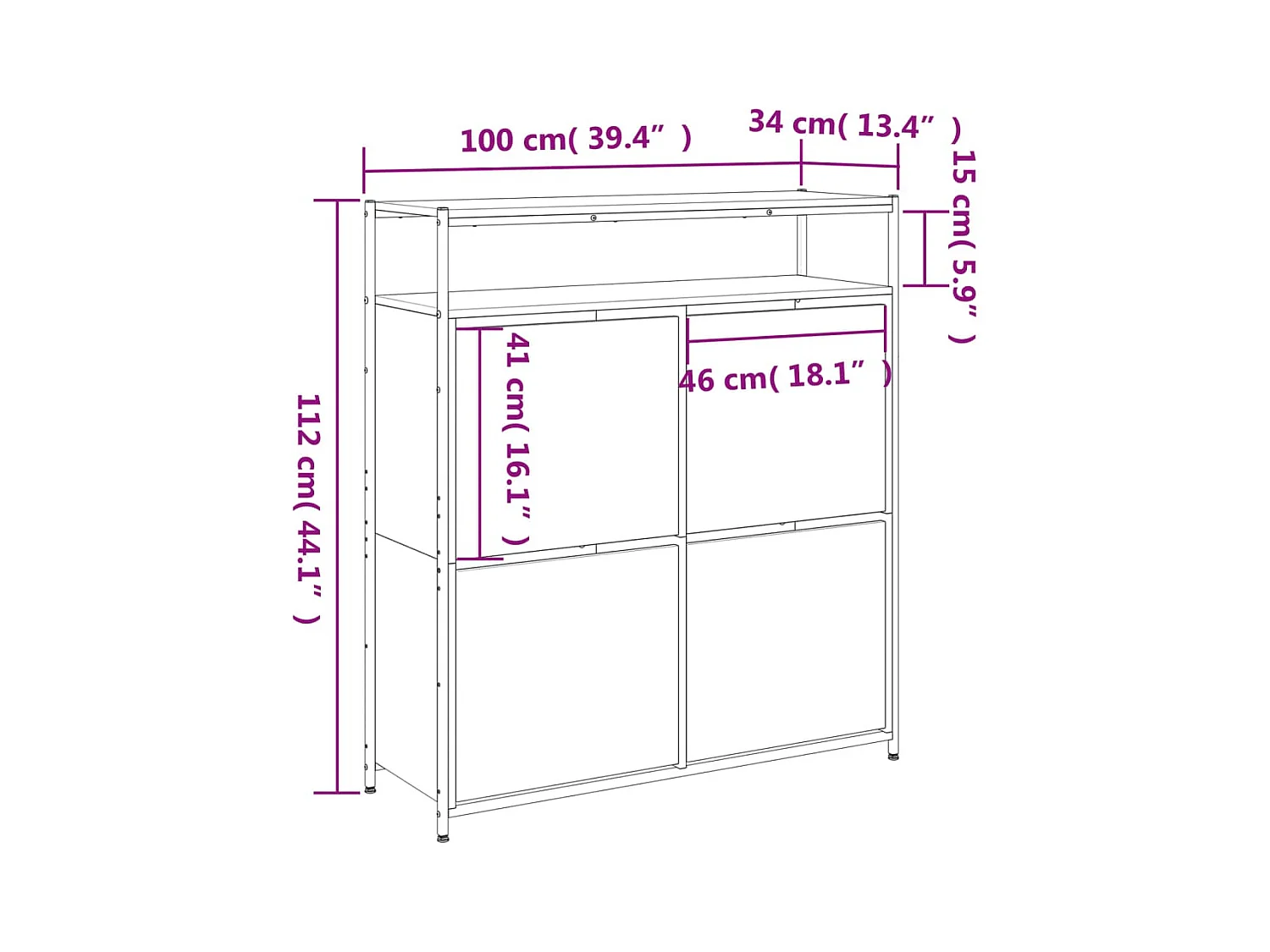 Armoire à chaussures 4 tiroirs rabattables chêne sonoma