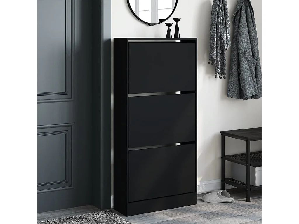 Armoire à chaussures noir 60x21x125,5 bois d'ingénierie