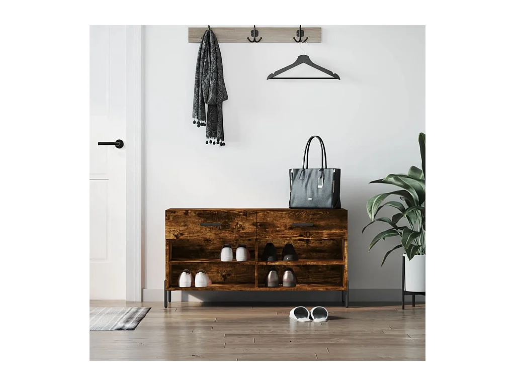 Banc à chaussures chêne fumé 102x35x55 bois d'ingénierie