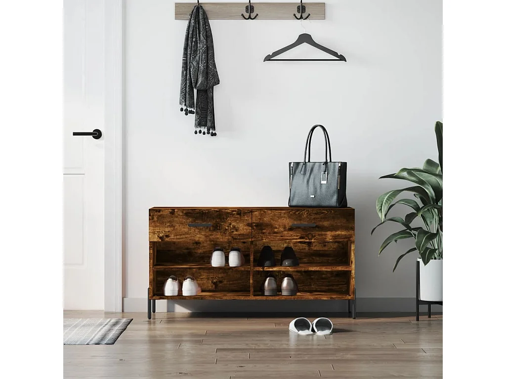 Banc à chaussures chêne fumé 102x35x55 bois d'ingénierie