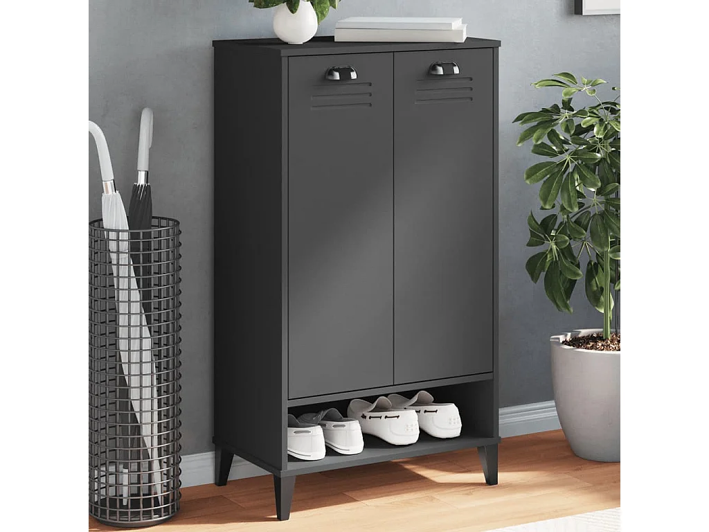 Armoire à chaussures VIKEN gris anthracite bois de pin solide