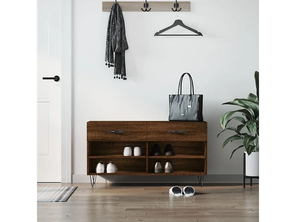 Banc à chaussures chêne marron 102x35x55 bois d'ingénierie