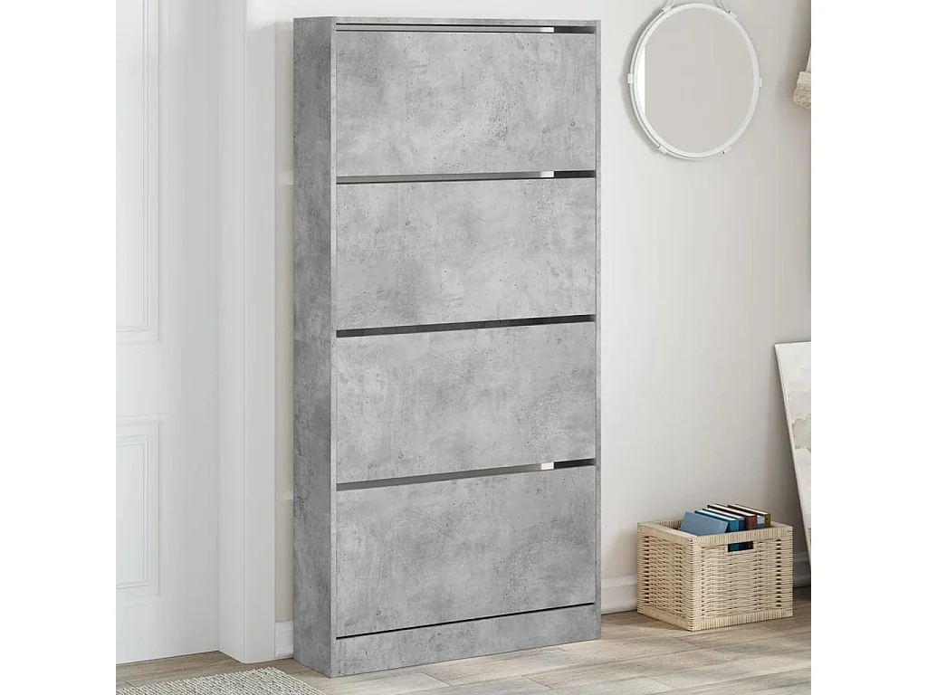 Armoire à chaussures 4 tiroirs rabattables gris béton