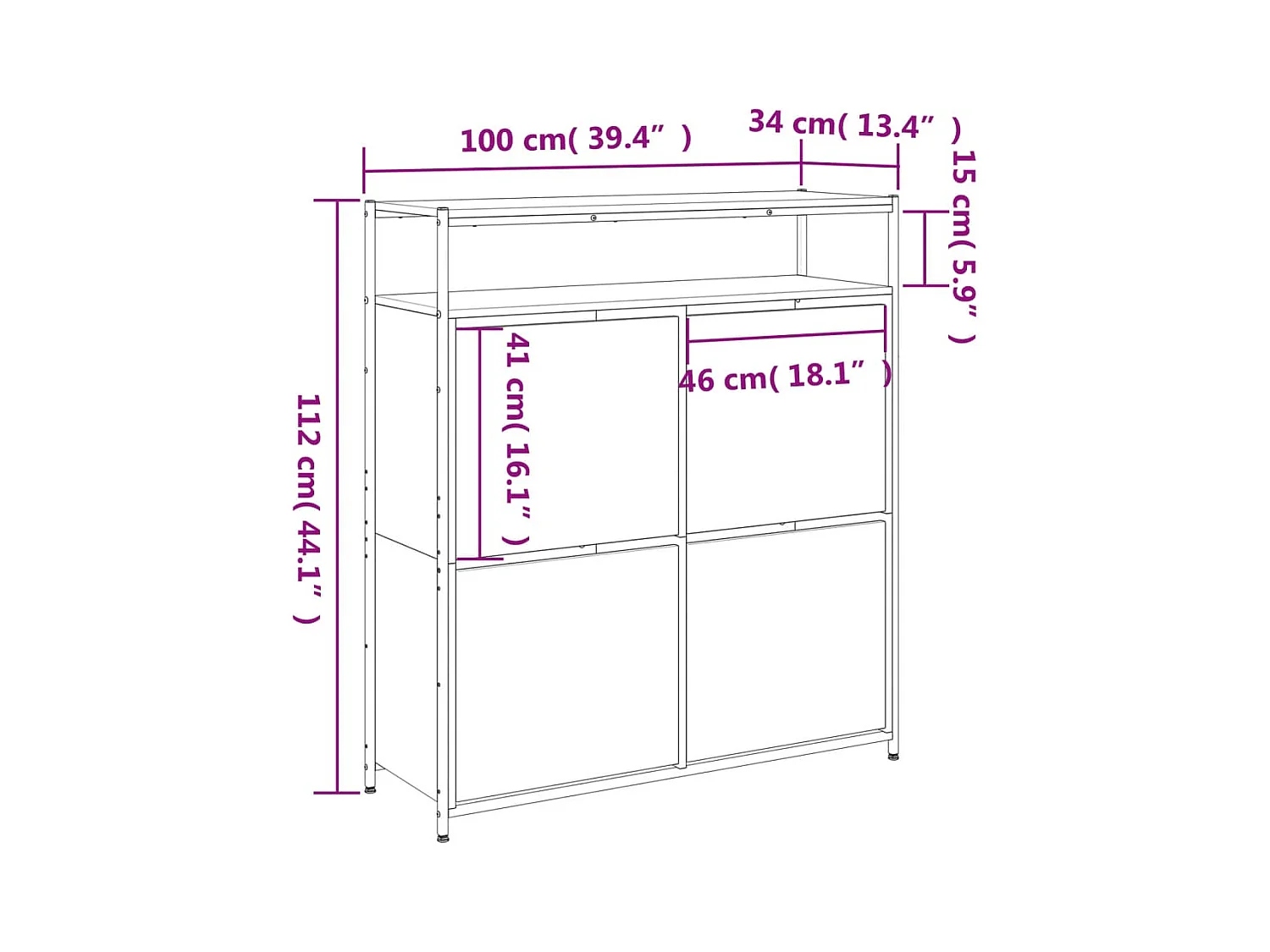 Armoire à chaussures 4 tiroirs rabattables chêne fumé