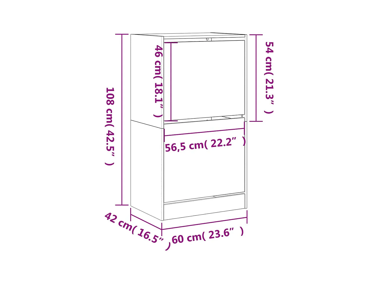 Armoire à chaussures 2 tiroirs rabattables blanc 60x42x108