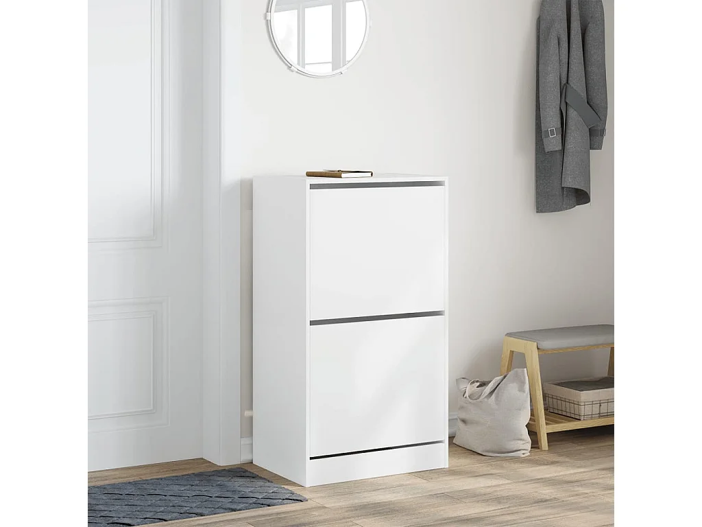 Armoire à chaussures 2 tiroirs rabattables blanc 60x42x108