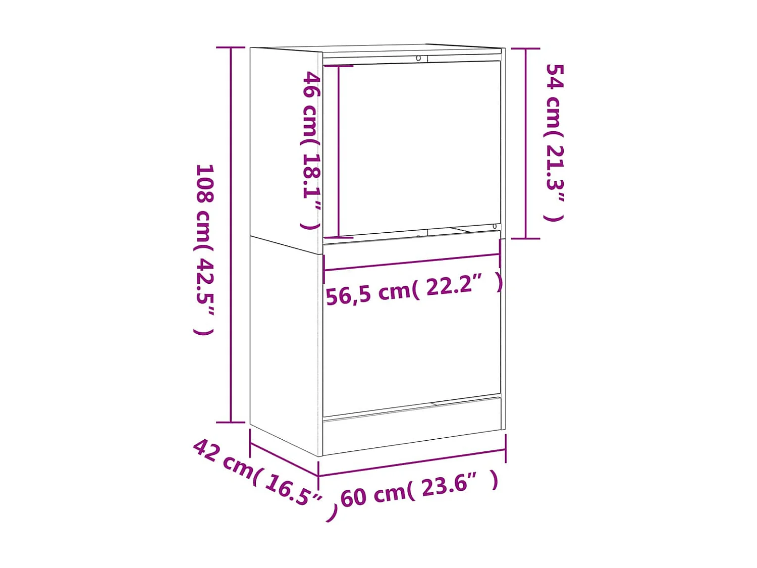 Armoire à chaussures 2 tiroirs rabattables blanc 60x42x108