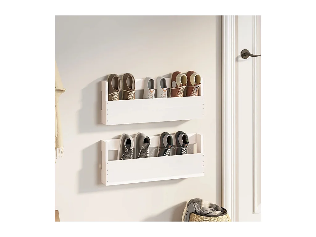 Étagères à chaussures murales 2 pcs Blanc 59x9x23 Pin massif